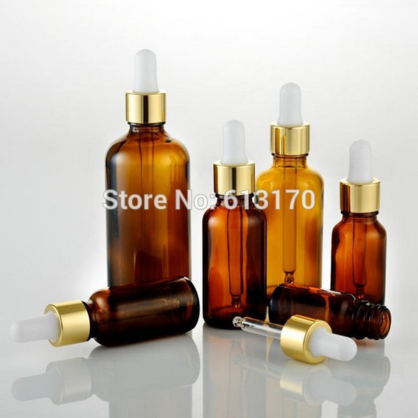New 5ml,10ml,15ml,20ml,30ml,50ml,100ml Amber Glass bottles With Dropper,Empty Essential Oil Glass Vials White rubber