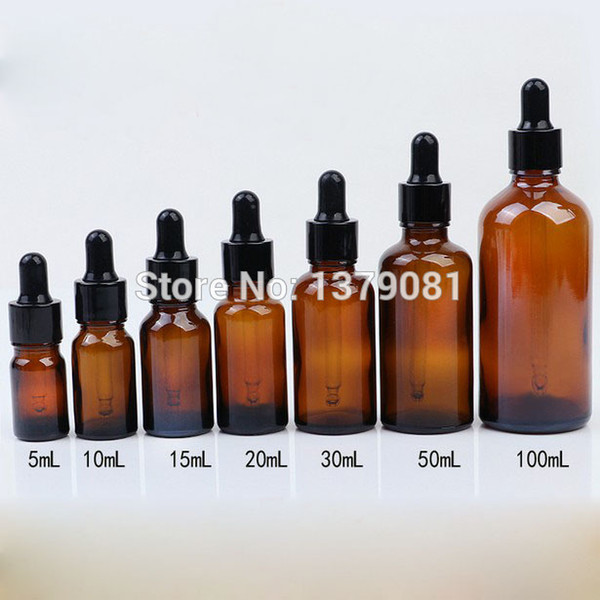 5ml,10ml,15ml,20ml,30ml,50ml,100ml Brown Mini Glass Bottles with Dropper Black Rubber DIY Sample Vial Essential Oil Bottle