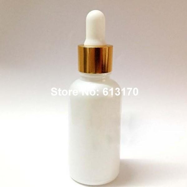 30ML 1OZ Pipette Dropper bottles Empty Glass White Essential Oil vials with gold collar Cosmetic refill packing Bottles 50/lot