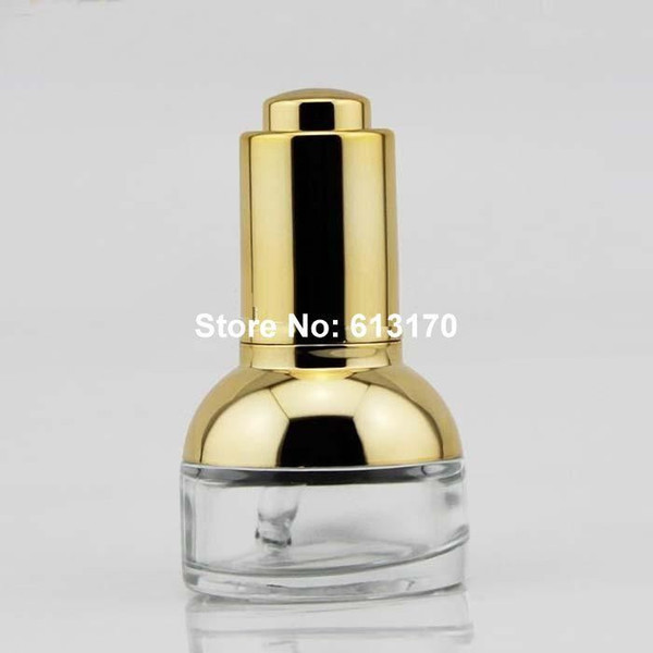 20ML Pipette Dropper bottles, Empty Glass bottle, Essential Oil vials with gold collar, Clear bulb glass bottle, Press dropper