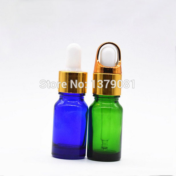 10ML Blue Glass Bottle With Dropper Green Empty Essential Oil Bottles Gold Rim Mini Sample Vials Free shipping