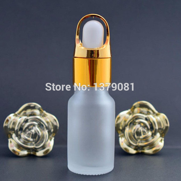 10ML Frosted Glass Bottles With Dropper 1/3OZ Mini Sample Vial Empty Essential Oil Bottle Gold Rim,White Rubber Free shipping