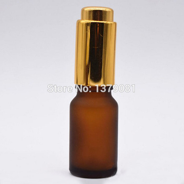 10ML Frosted Amber Glass Bottles With Press Dropper Mini Sample Vial Empty Essential Oil Bottle Gold,Silver Free shipping