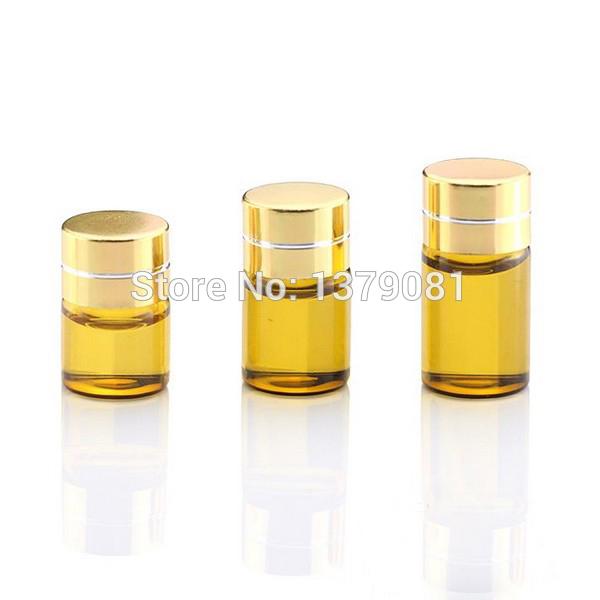 1ML,2ML,3ML Amber Mini Glass Bottle,1CC,2CC,3CC Brown Sample Vial Essential Oil Bottle With Gold Screw Cap Free shipping