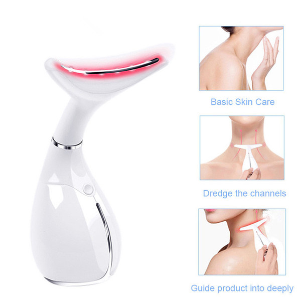 LED Neck Beauty Massager Anti Wrinkle Double Chin Removal Lymphatic Drainage Photon Therapy Vibration Massage Machine