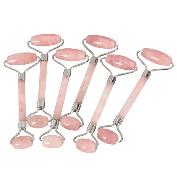 New Arrival Welded Pink Quartz Facial Relaxation Face Eye Tool Powder Crystal Rose Quartz Jade Roller Massager Free Shipping