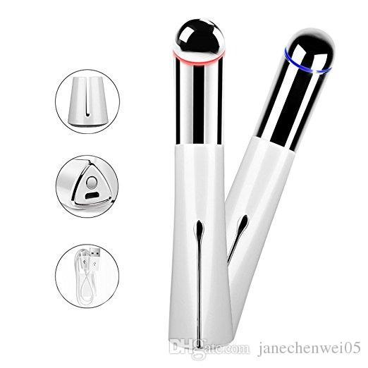 Heated Sonic Eye and Face Massager Wand Device High Frequency Vibrating Massager Anti-aging Galvanic Wand Rechargeable Wrinkle Remove White