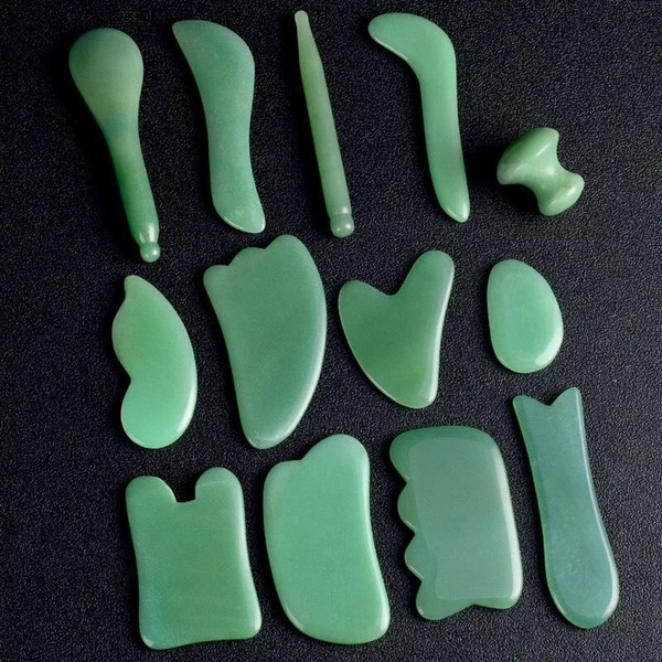 Mix Natural Jade Guasha Board Scraching Facial Eyes Scraping Gua Sha SPA Massage Tool Health Care Beauty Acupoints Plate Massager,100pcs