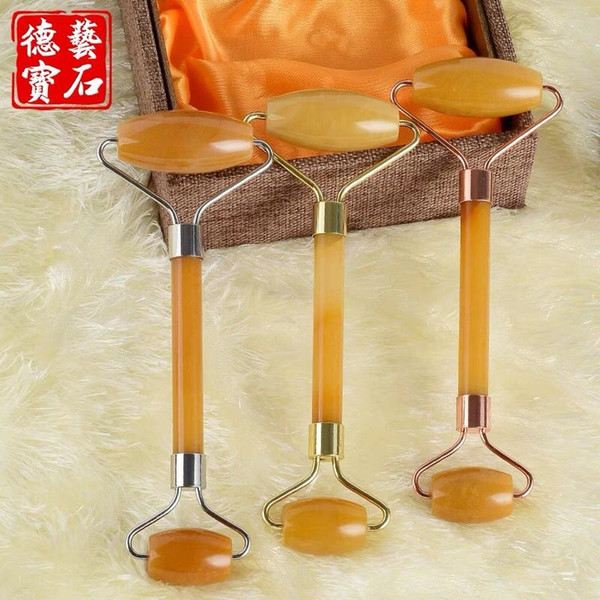 Yellow DongLing Natural Stone Facial Massage Roller Practical Jade Face Anti Wrinkle Body Head Portable Beauty Health Care Tools
