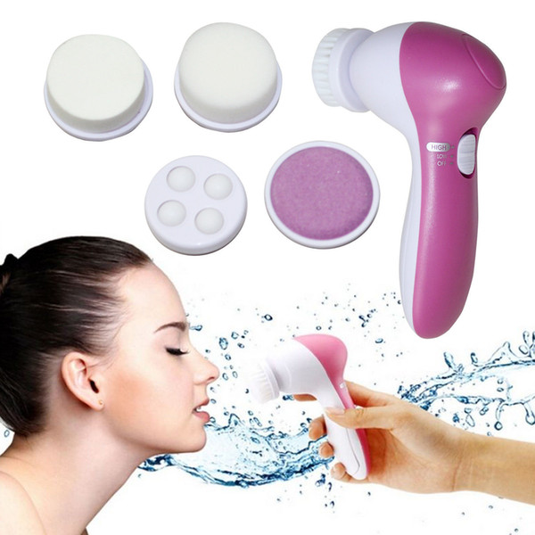 5 in 1 Electric Facial Brush Scrub Rotary Skin Face Care Massage Cleaner Scrubber