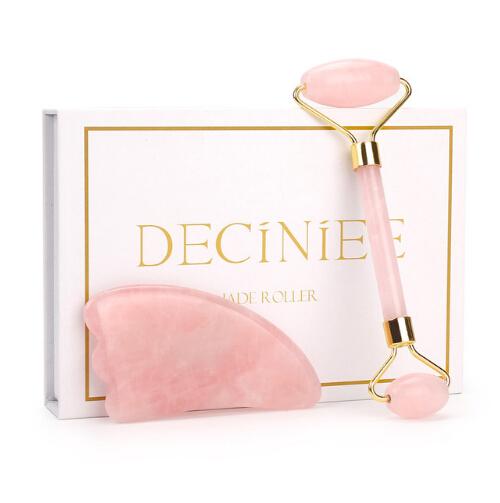 Rose Quartz Roller Slimming Face Massager Lifting Tool Natural Jade Facial Massage Roller Stone Skin Massage Beauty Care Set Box