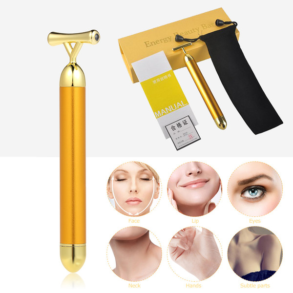 Energy Beauty Bar 24K Gold Slimming Face Vibration Massager Tool Wrinkle Reduction Eye Pouch Dark Circles Treatment Slimming Nutrients Skin
