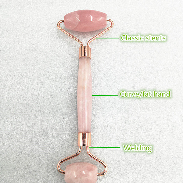Factory Wholesale High Quality Natural jade Face roller massager-Pink Crystal-Fat Hand-Classic stents-Custom Logo and Box