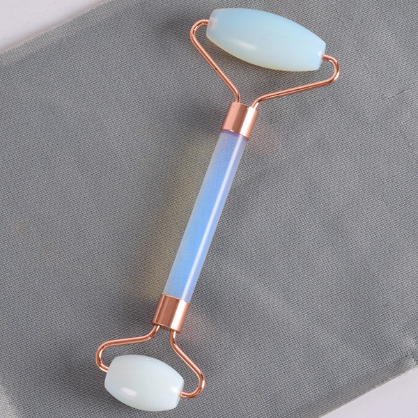 Facial Massage Roller Nice Metal Double Head Jade Opalite Roller Slimming Anti Wrinkle Cellulite Face Beauty Crystal Stone Tool