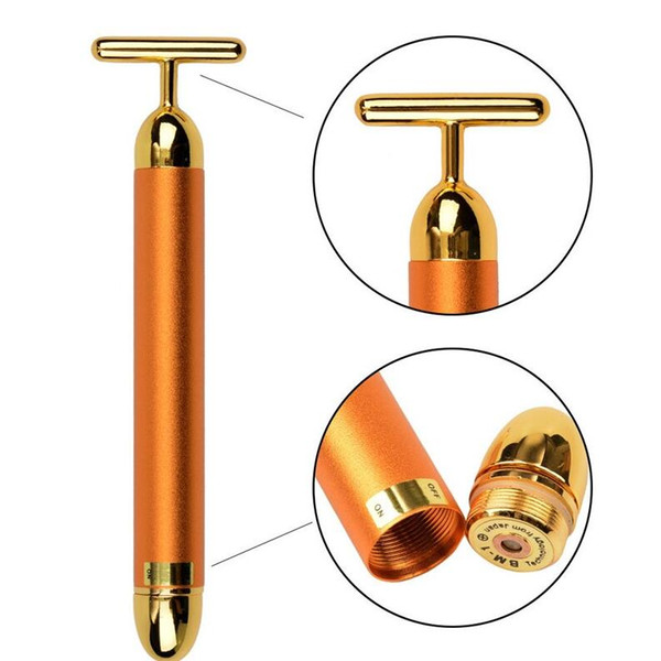 Retail Slimming Face 24k Gold Vibration Facial Beauty Roller Massager Stick Lift Skin Tightening Wrinkle Stick Bar Face Skin Care gift