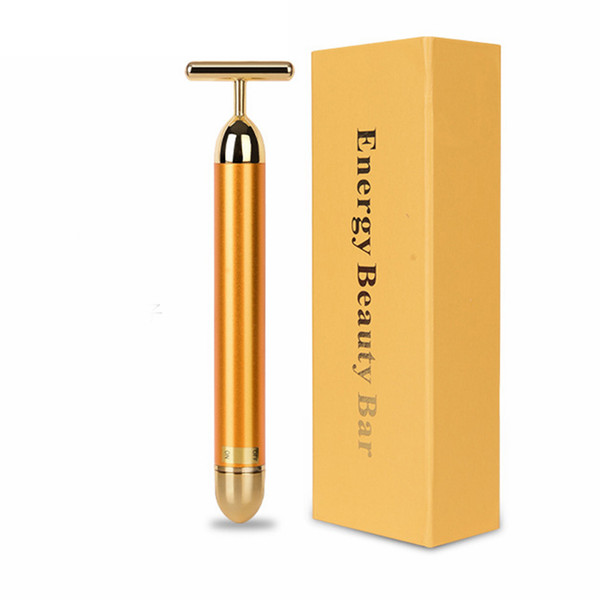 24K Gold Pulse Firming Massager Energy Beauty Bar Facial Roller Massager Derma Skincare Wrinkle Treatment Q120