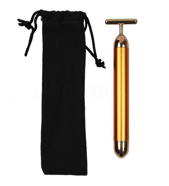 Slimming Face 24k Gold Vibration Facial Beauty Roller Massager Stick Lift Skin Tightening Wrinkle Bar Face with Black Bag