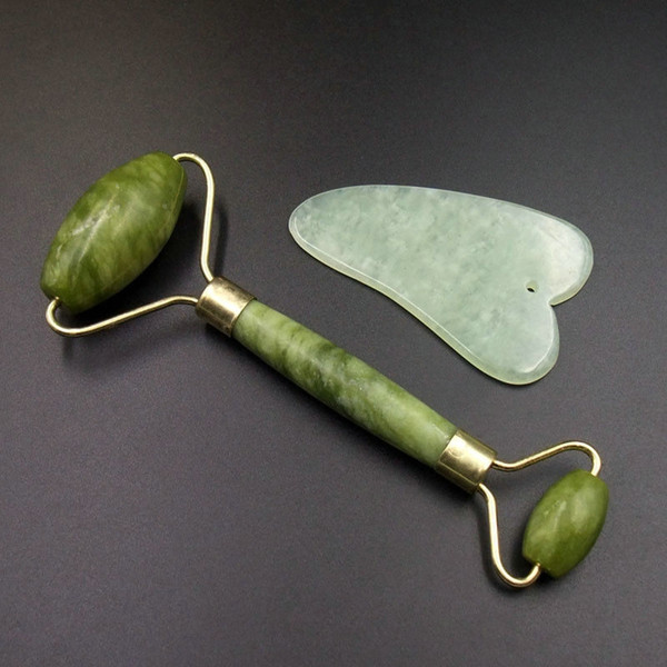 2sets Gua Sha Facial Roller Massager Natural Jade Board Scraping Tool Skin Care Health Care Massage Tools A23 Ap9