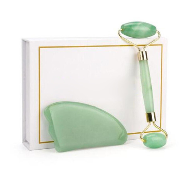 Rose Quartz Roller Slimming Face Massager Lifting Tool Natural Jade Facial Massage Roller Stone Skin Massage Beauty Care Set Box