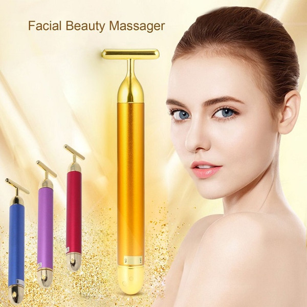30pcs 4 colors Electric Face Lifting 24k Gold Facial Beauty Vibration Roller Massager Stick Face Skin Care Stick Lifting Firming