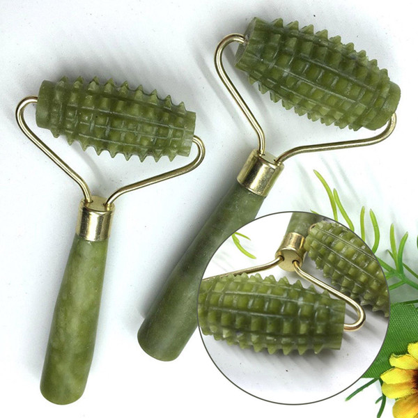 Jade Stone Needle Derma Face Arms Neck Roller Anti-aging Rose Quartz SPA Facial Massage Roller Massager Tool D0194