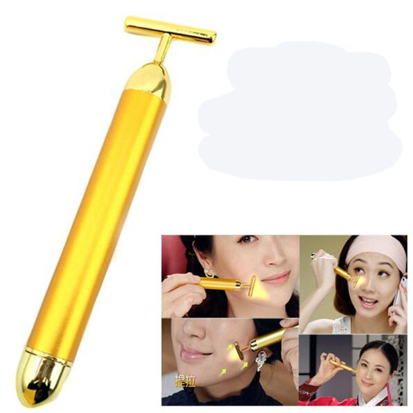 Hot Face 24k Gold Vibration Facial Beauty Roller Massager Stick Lift Skin Tightening Wrinkle Stick Bar Face Skin Care