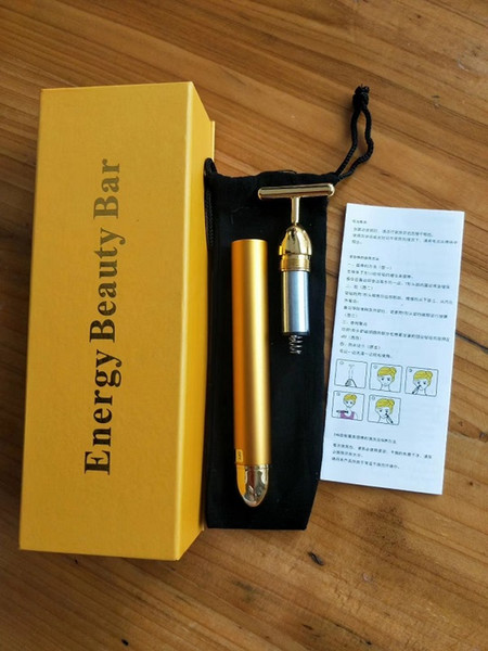 Energy Beauty Bar 24K Gold Pulse Firming Massager Facial Roller Massager Derma Skincare Wrinkle Treatment Face Massager with Box 0609005