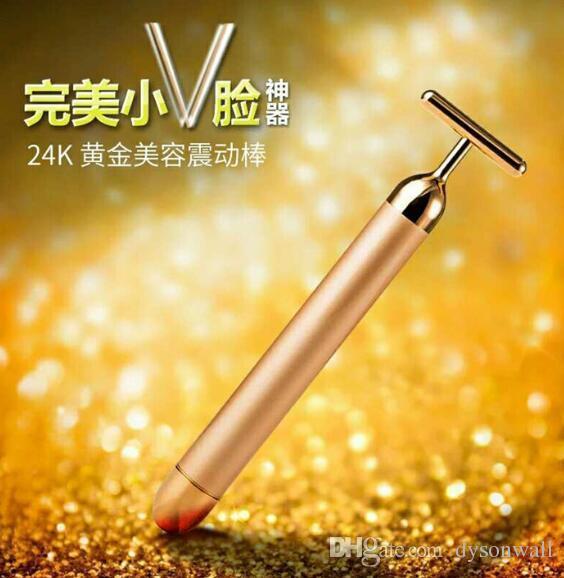 HIGH QUALITY 24K GOLDEN PULSE BEAUTY BAR WATERPROOF T SHAPE FACIAL ROLLER MASSAGER SKIN CARE TOOL OUTLET