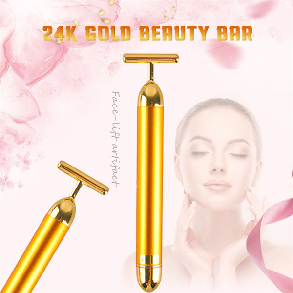 Technology From Japan 24K Beauty Bar Golden Derma Roller Energy Face Massager Beauty Care Vibration Facial Massage Electric