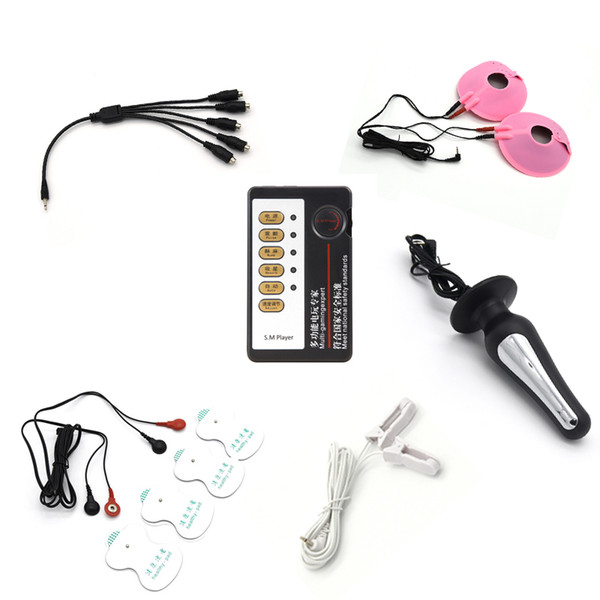 Electro Shock Sex Kits With 5 In 1 Cable Nipple Clamps Clitoris Anal Vaginal Plug Napple Pads Massage Stimulate Electronic Toys