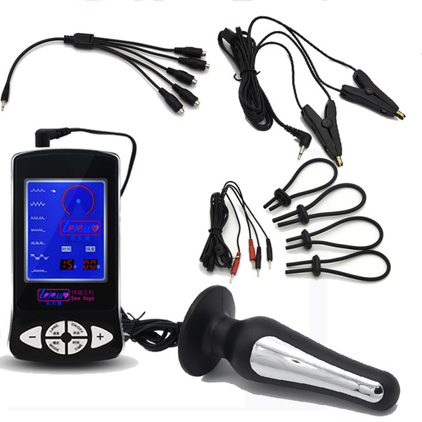 Electro Shock Penis Ring Massage Size M Anal Butt Plug Electric Nipple Clamps Medical Themed Toys Kit, Sex Toys For Men Couples