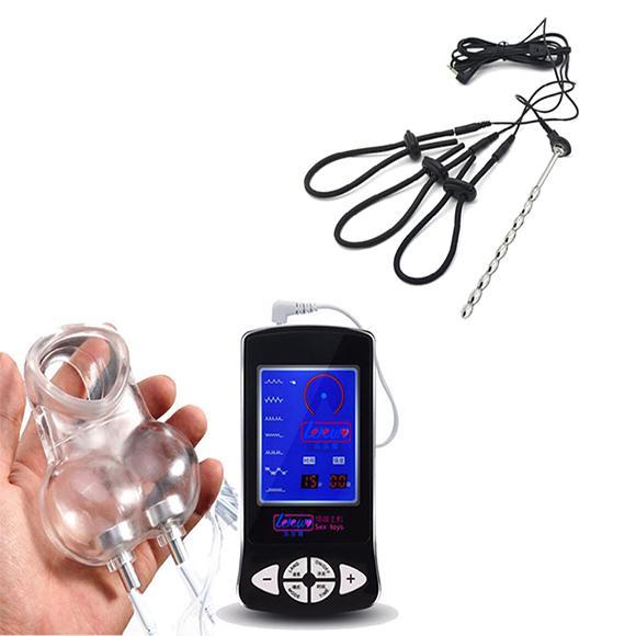 Electric Shock Scrotum Ring Electro Shock Sex Ball Stretcher Chastity Cage Cock Rings Catheter Urethral Sound Sex Toys For Man