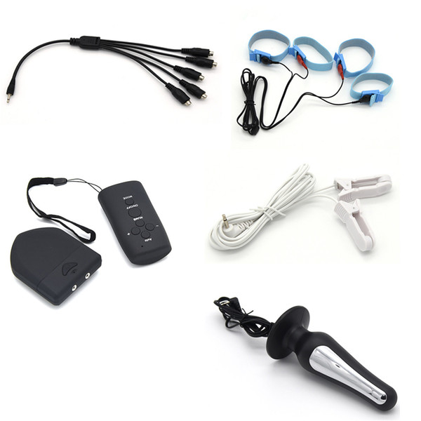 Wireless Remote Control Therapy 2 Holes Output Host Electric Anal Plug Nipple Clamps Penis Rings Massage Electro Shock Sex Toys