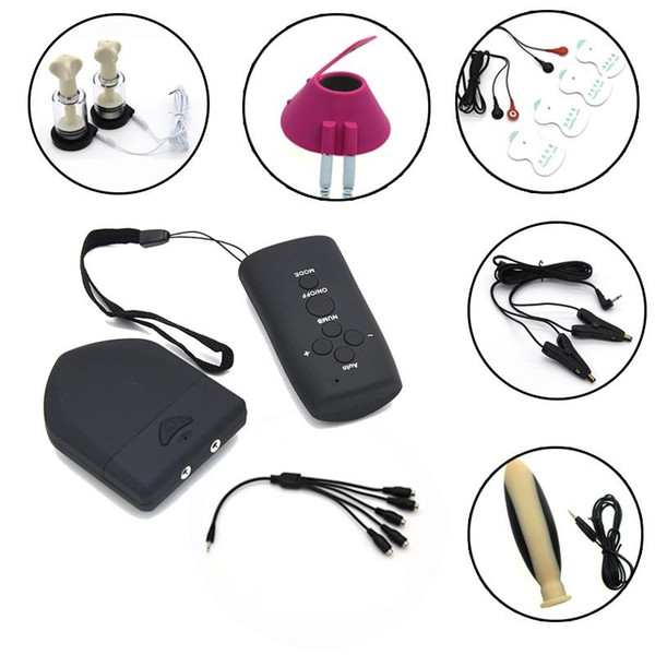 Electric Shock Kits Wireless Remote Control Therapy Anal Plug Nipple Clamps/Sucker Scrotum Ring Massager Pads Adult Sex Toys