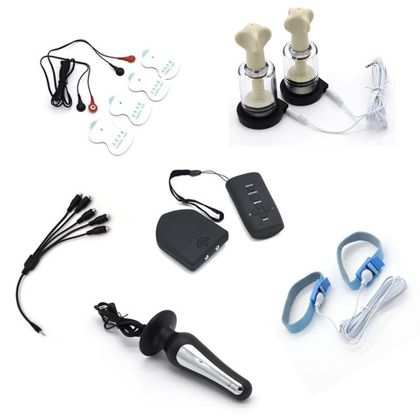 Wireless Remote Control Penis Plug Massage Pads Penis Ring Anal Plug Nipple Clamps Nipple Sucker Electro Shock Sex Toys