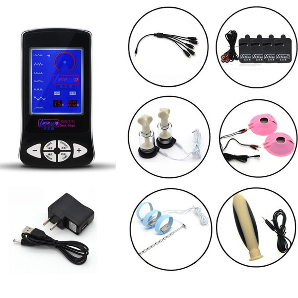Electric Shock Medical Themed Sex Kit Penis Rings Nipple Suckers Anal Plug Electrical Stimulation Massager Pads Catheter Sex Toys
