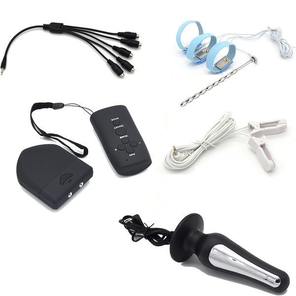 Wireless Remote Control Electric Shock Penis Rings/Catheter Electro Shock Nipple Clamps Anal Butt Plug Sex Toys For Man