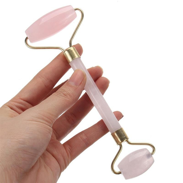 Natural Rose Pink Crystal Quartz Facial Massage Roller Double Head Jade Stone Face Lifting Anti Wrinkle Slimming Health Care Tool
