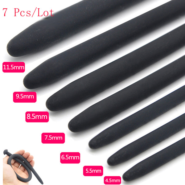 7pc /lot Urethra Sex Toys Long 350mm Silicone Urethral Sound Penis Plug Sounding Urethral Plug Catheter Adult Sex Toys For Men