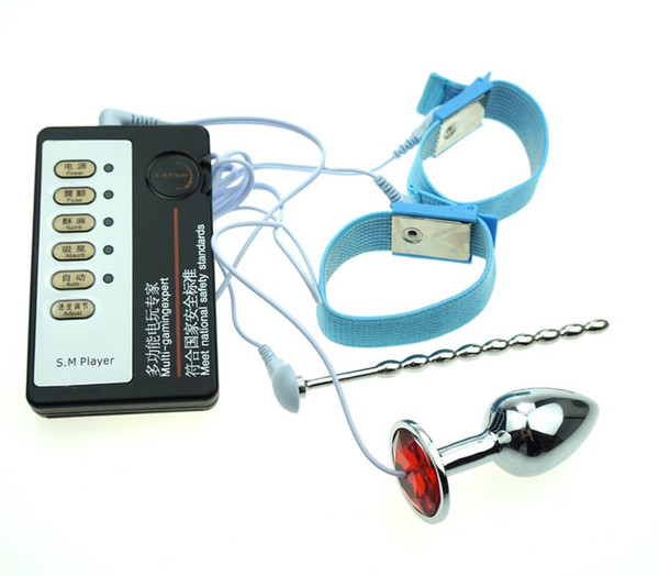 Electric Shock Male Penis Plug Urethral Sound Chastity Catheter Electrical Stimulation Penis Rings Anal Plug Electro Shock Sex Toys For Men