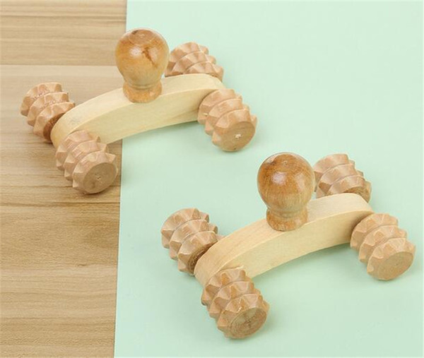 Solid Wood Full-body Four Wheels Wooden Car Roller Relaxing Hand Massage Tool Reflexology Face Hand Foot Back Body Therapy