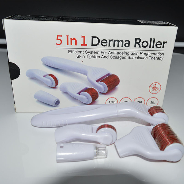 5 in 1 Titanium Derma Roller Kit Microneedle Therapy Massager Skin Tighten Care Rejuvenation Anti Wrinkle Ageing Spots Portable Home Us