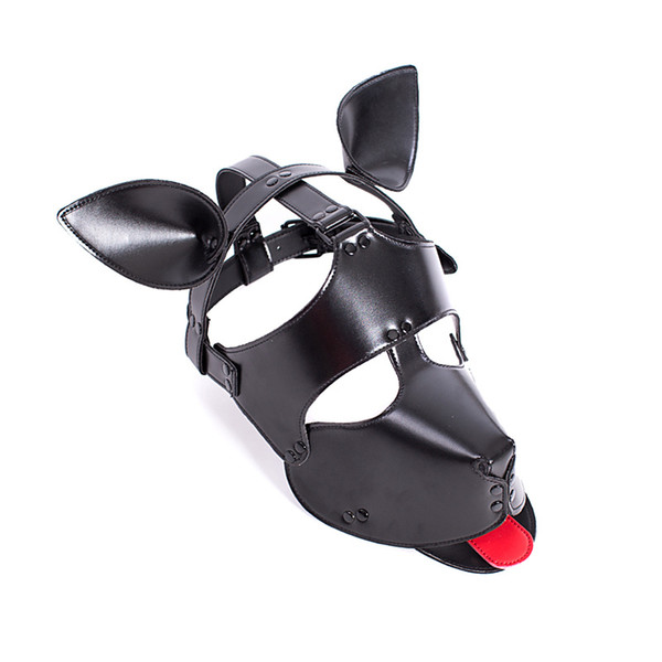 Adult game artificial leather fur dog mask sexy reality headscarf black animal mask halloween sexy toys