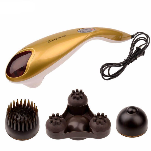 New Dolphin Electric Cervical Vertebra Massager Vibrating Nneading Shoulder Back Massager Stick Infrared Shiatsu + 4 Heads