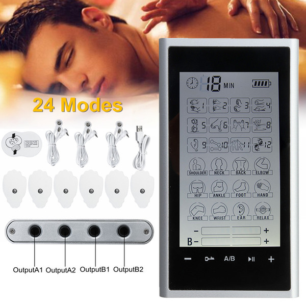 Muscle Therapy Stimulation Ten Unit 24 Modes-electric Massage Pain Relief Adjustable Lightweight Lcd Display Silver Grey Compact C19041501