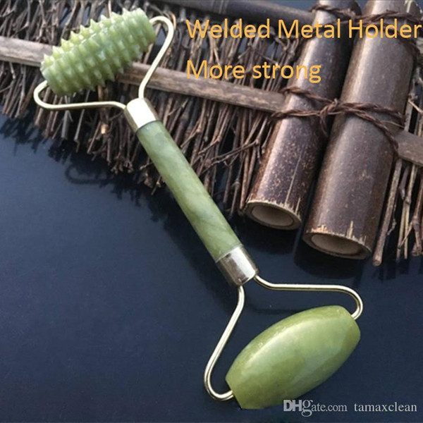 JD004 Strong Metal-welded Jade Roller Face Massager Anti Aging Therapy Premium Real 100% Natural Jade Stone Anti Wrinkle Skin Rejuvenate