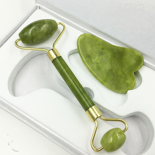 Natural Jade Gua Sha Board Roller Facial Face Neck Slimming Massager Rejuvenates welded weld metal jade massager