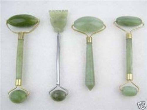 4PC green jade massage head neck face foot roller tool