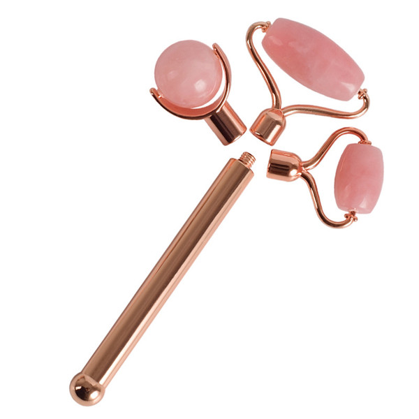 Three Head Changing Rose Quartz Roller Facial Massage Rollers Jade Face Slimming Body Head Neck Nature a Device