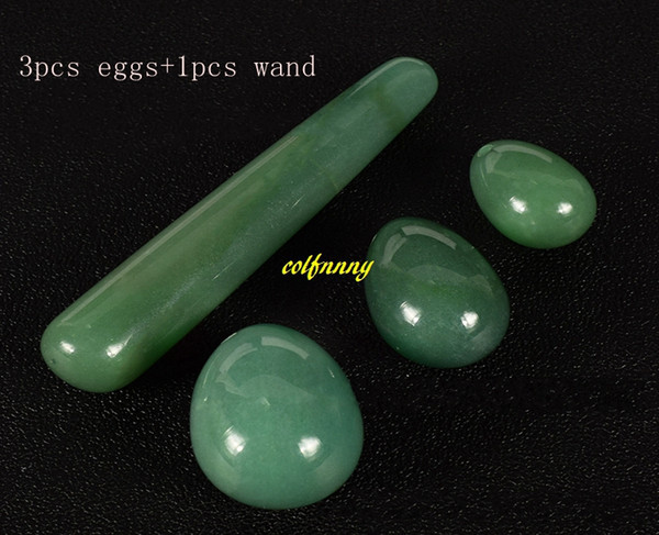 3pcs Yoni Egg + 1pcs 11cm Crystal Massage Wand Green Aventurine Jade Eggs Yoni Wand For Women Kegel Vaginal Ball Exerciser